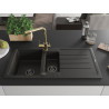 Mexen Andres granit sink 1.5-bowl with drainer and kitchen faucet Duero, black/gold - 6515-75-671600-50-B