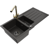 Mexen Andres 1.5-Bowl Granite Sink with Drainer and Duero Kitchen Faucet, Black/Gold - 6515-75-671600-50-B