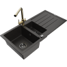 Mexen Andres 1.5-compartment granite sink with a drip tray and kitchen mixer tap Duero, Black/Gold - 6515-75-671600-50-B