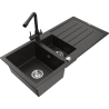 Mexen Andres granite kitchen sink 1.5-bowl with drainer and Duero faucet, black/gold - 6515-75-671600-70