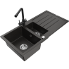 Mexen Andres granite kitchen sink 1.5-bowl with drainer and Duero kitchen faucet, black/gold - 6515-75-671600-70