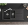 Mexen Andres granite kitchen sink 1.5-bowl with drainer and kitchen faucet Duero, black speckled - 6515-76-671600-00