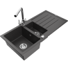Mexen Andres granite kitchen sink 1.5-bowl with drainer and kitchen faucet Duero, black speckled - 6515-76-671600-00