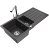 Mexen Andres granite sink 1.5-bowl with drainer and Duero kitchen tap, black speckled - 6515-76-671600-00