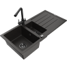 Mexen Andres 1.5-bowl granite sink with drainer and Duero kitchen faucet, black/gold - 6515-75-671600-70-B