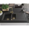 Mexen Andres granite sink with 1.5 bowls, drainer and Duero kitchen faucet, black speckled - 6515-76-671600-50