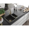 Mexen Andres granite sink 1.5-bowl with drainer and Duero kitchen faucet, black speckled - 6515-76-671600-50