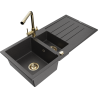 Mexen Andres granite sink 1.5-bowl with drainer and Duero kitchen faucet, black speckled - 6515-76-671600-50