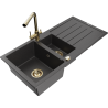 Mexen Andres granite sink with 1.5 bowls, drainer and Duero kitchen faucet, black speckled - 6515-76-671600-50