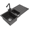 Mexen Andres granite sink 1.5-bowl with drainer and Duero kitchen faucet, black speckled - 6515-76-671600-70
