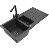 Mexen Andres granite kitchen sink 1.5-bowl with drainer and Duero kitchen tap, black speckled - 6515-76-671600-70-B