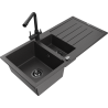 Mexen Andres granite sink 1.5-bowl with drainer and Duero kitchen faucet, speckled black - 6515-76-671600-70-B