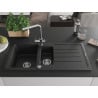 Mexen Andres 1.5-compartment granite sink with a drip tray and kitchen mixer tap Duero, Black - 6515-77-671600-00