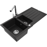 Mexen Andres 1.5-compartment granite sink with a drip tray and kitchen mixer tap Duero, Black - 6515-77-671600-00