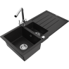 Mexen Andres granite sink 1.5-bowl with drainer and Duero kitchen faucet, black - 6515-77-671600-00