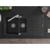 Mexen Andres granite sink 1.5-bowl with drainer and Duero kitchen faucet, black - 6515-77-671600-00