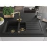 Mexen Andres granite sink 1.5-bowl with drainer and Duero kitchen tap, black - 6515-77-671600-50