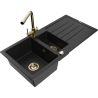 Mexen Andres 1.5-bowl granite sink with drainer and Duero kitchen faucet, black - 6515-77-671600-50
