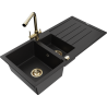 Mexen Andres granite sink 1.5-bowl with drainer and Duero kitchen faucet, black - 6515-77-671600-50