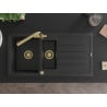 Mexen Andres 1.5-bowl granite sink with drainer and Duero kitchen faucet, black - 6515-77-671600-50