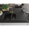 Mexen Andres 1.5-bowl granite kitchen sink with drainer and Duero kitchen tap, black - 6515-77-671600-50-B