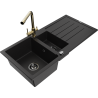 Mexen Andres granite kitchen sink 1.5-bowl with drainer and Duero kitchen faucet, black - 6515-77-671600-50-B