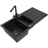 Mexen Andres 1.5-bowl granite sink with drainer and Duero kitchen faucet, black - 6515-77-671600-70-B