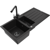 Mexen Andres granite sink with 1.5 bowls, drainer, and kitchen faucet Duero, black - 6515-77-671600-70-B
