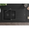 Mexen Andres Granite Sink 1.5 Bowl with Drainer and Duero Kitchen Tap, Black - 6515-77-671600-70-B