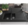 Mexen Andres 1.5-bowl granite sink with drainer and Duero kitchen faucet, black - 6515-77-671600-70