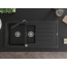 Mexen Andres granite sink 1.5-bowl with drainer and Duero kitchen tap, black - 6515-77-671600-70