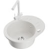 Mexen Kevin granite sink single-bowl with drainer and kitchen faucet Duero, white - 6517-20-671600-20