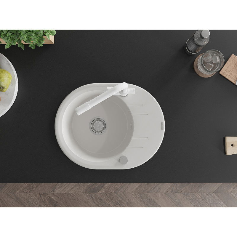 Mexen Kevin 1-bowl Granite Sink with Drainer and Duero Kitchen Tap, White - 6517-20-671600-20