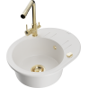 Mexen Kevin granite kitchen sink 1-bowl with drainer and Duero kitchen tap, white - 6517-20-671600-50