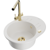 Mexen Kevin granite single-bowl sink with drainer and Duero kitchen faucet, white - 6517-20-671600-50