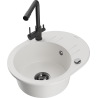Mexen Kevin 1-bowl granite sink with drainer and Duero kitchen tap, white - 6517-20-671600-70