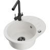 Mexen Kevin granite sink 1-bowl with drainer and kitchen faucet Duero, white - 6517-20-671600-70