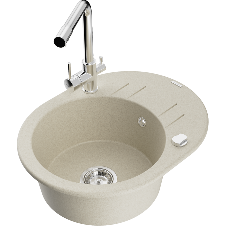 Mexen Kevin 1-bowl granite sink with drainer and Duero kitchen tap, beige - 6517-69-671600-00
