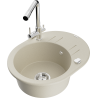 Mexen Kevin 1-bowl granite sink with drainer and Duero kitchen tap, beige - 6517-69-671600-00