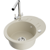 Mexen Kevin 1-bowl granite sink with drainer and kitchen faucet Duero, beige - 6517-69-671600-00