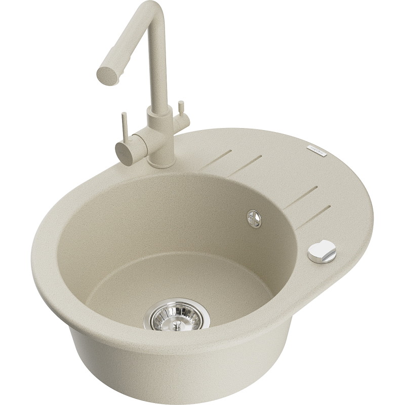 Mexen Kevin granit sink 1-bowl with drainer and Duero kitchen faucet, beige - 6517-69-671600-69