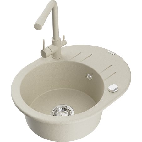 Mexen Kevin granit sink 1-bowl with drainer and Duero kitchen faucet, beige - 6517-69-671600-69