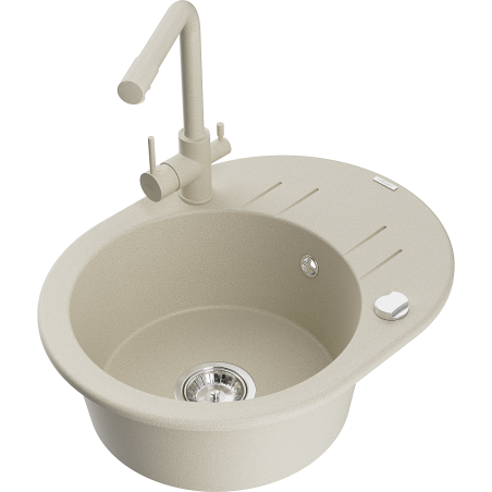 Mexen Kevin granite kitchen sink 1-bowl with drainer and Duero kitchen tap, beige - 6517-69-671600-69