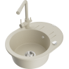 Mexen Kevin 1-bowl granite sink with drainer and Duero kitchen faucet, beige - 6517-69-671600-69
