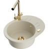 Mexen Kevin granite kitchen sink with 1 bowl, drainer and Duero kitchen faucet, beige - 6517-69-671600-50