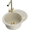 Mexen Kevin single-bowl granite sink with drainer and Duero kitchen tap, beige - 6517-69-671600-50