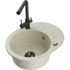 Mexen Kevin 1-bowl granite sink with drainer and Duero kitchen faucet, beige - 6517-69-671600-70