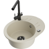 Mexen Kevin granite kitchen sink 1-bowl with drainer and Duero kitchen tap, beige - 6517-69-671600-70