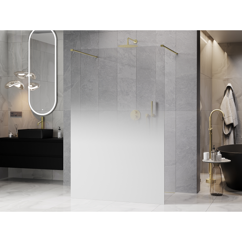 Mexen Kioto freestanding shower wall 120 x 200 cm, white ombre 8 mm, brushed gold - 800-120-002-55-86