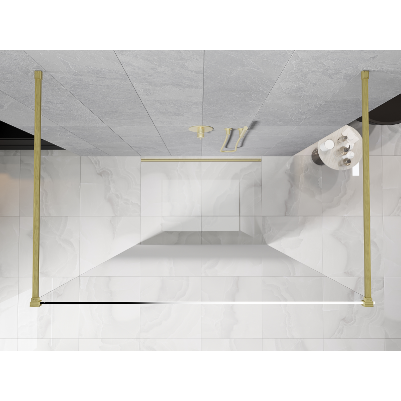 Mexen Kioto freestanding shower wall 150 x 200 cm, white ombre 8 mm, brushed gold - 800-150-002-55-86